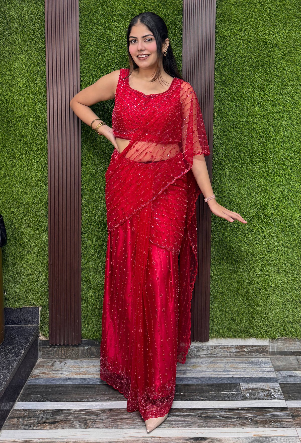 Karva Special Red Ready-to-Wear Drape Saree
