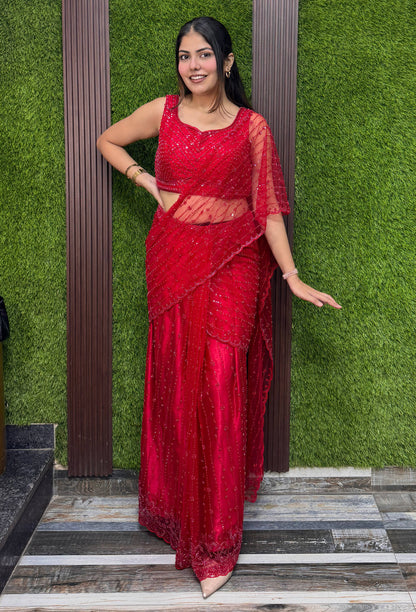 Karva Special Red Ready-to-Wear Drape Saree