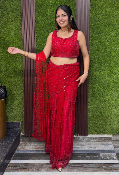 Karva Special Red Ready-to-Wear Drape Saree