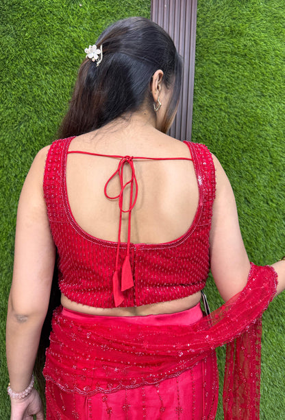 Karva Special Red Ready-to-Wear Drape Saree