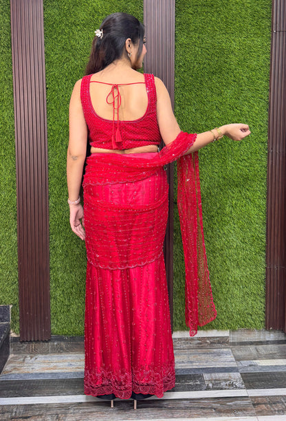 Karva Special Red Ready-to-Wear Drape Saree