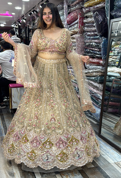 Designer Beadwork Detiling Lehenga Choli with Heavy Dupatta