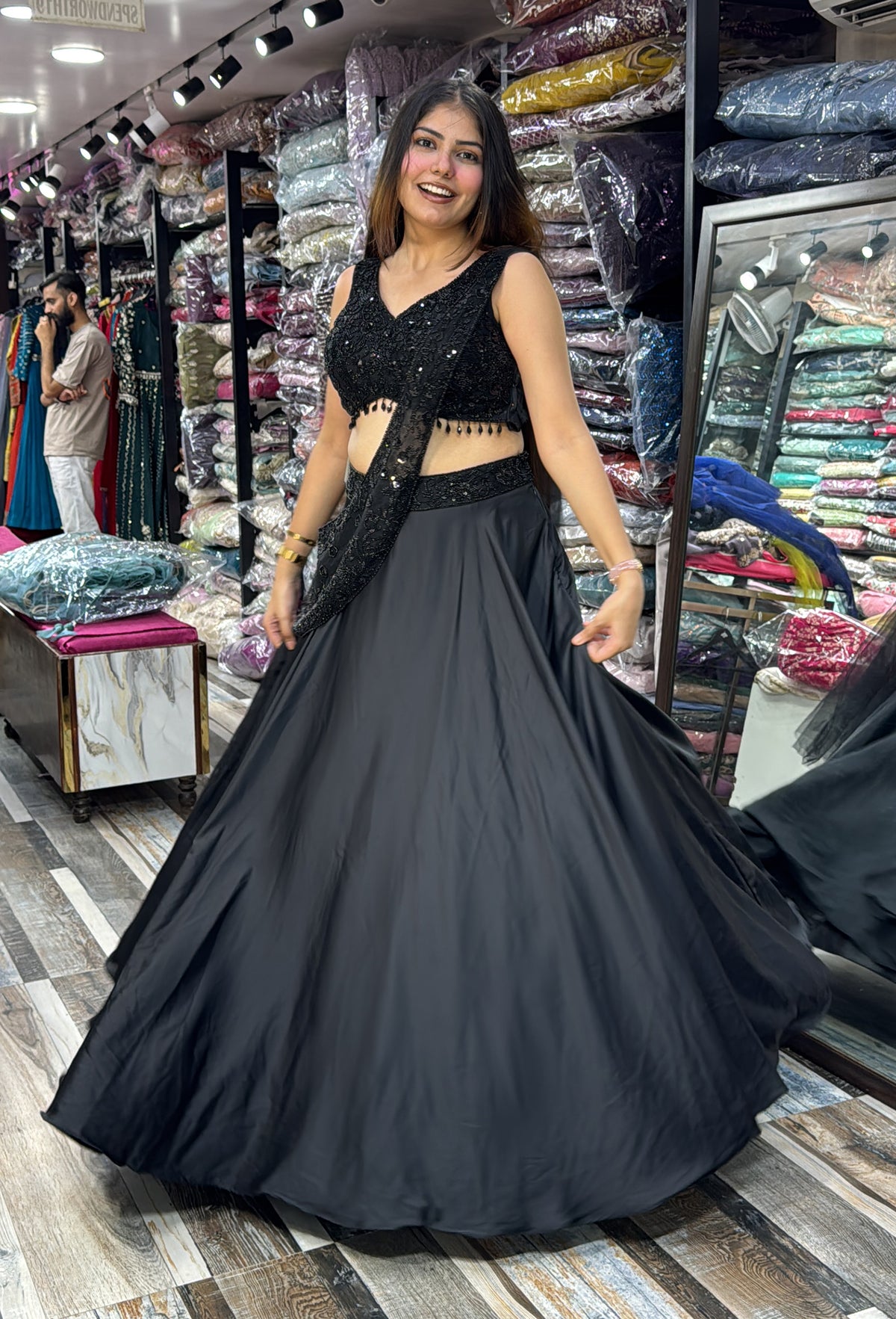 Designer Indo Western Flared Skirt with Spaghetti Blouse