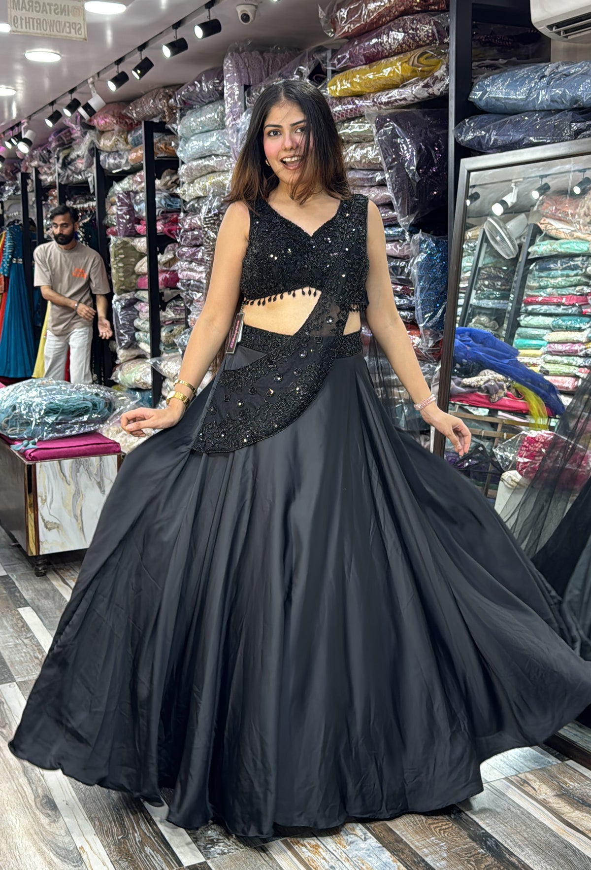 Designer Indo Western Flared Skirt with Spaghetti Blouse