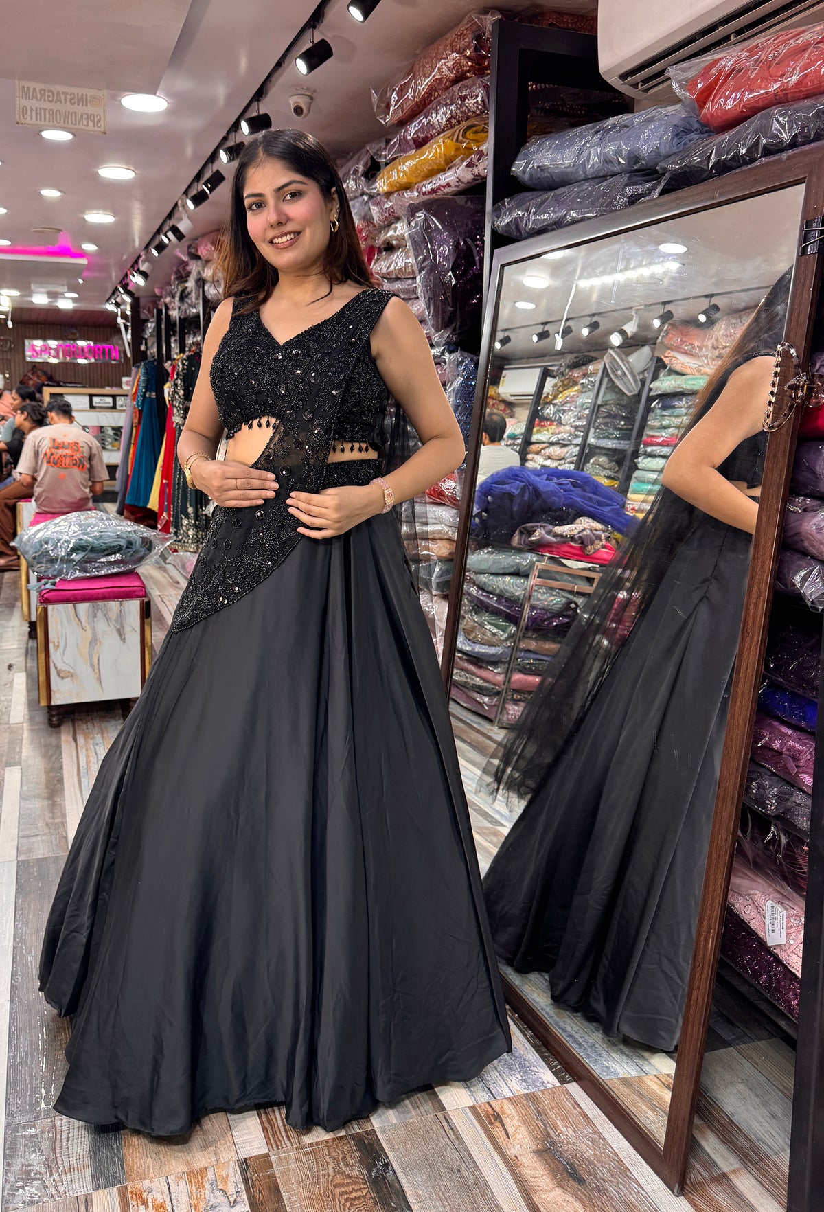 Designer Indo Western Flared Skirt with Spaghetti Blouse