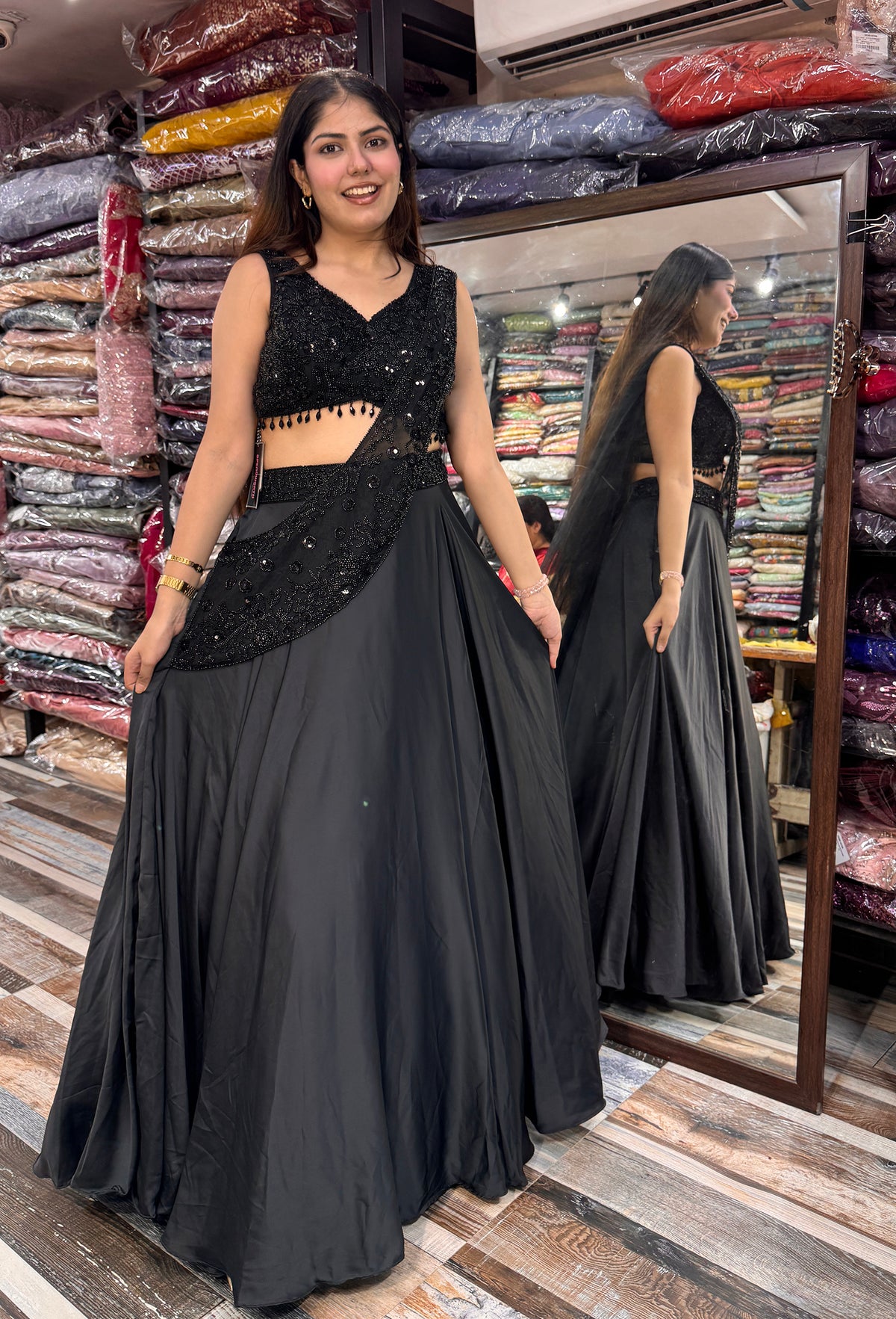 Designer Indo Western Flared Skirt with Spaghetti Blouse