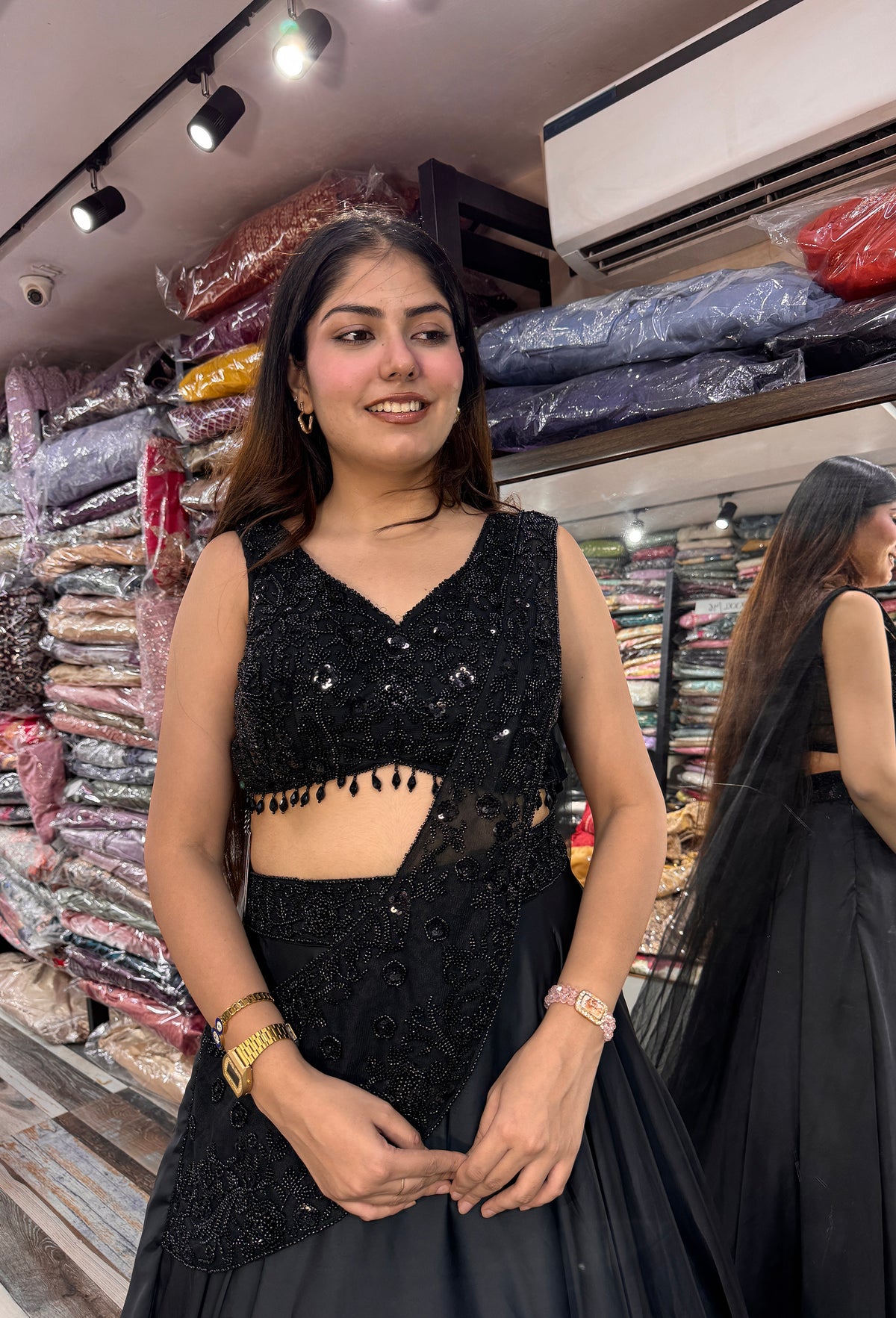 Designer Indo Western Flared Skirt with Spaghetti Blouse