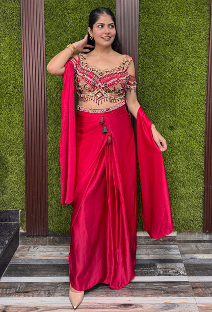 Designer Satin Tulip Style Skirt with Choker Dupatta and  Choli