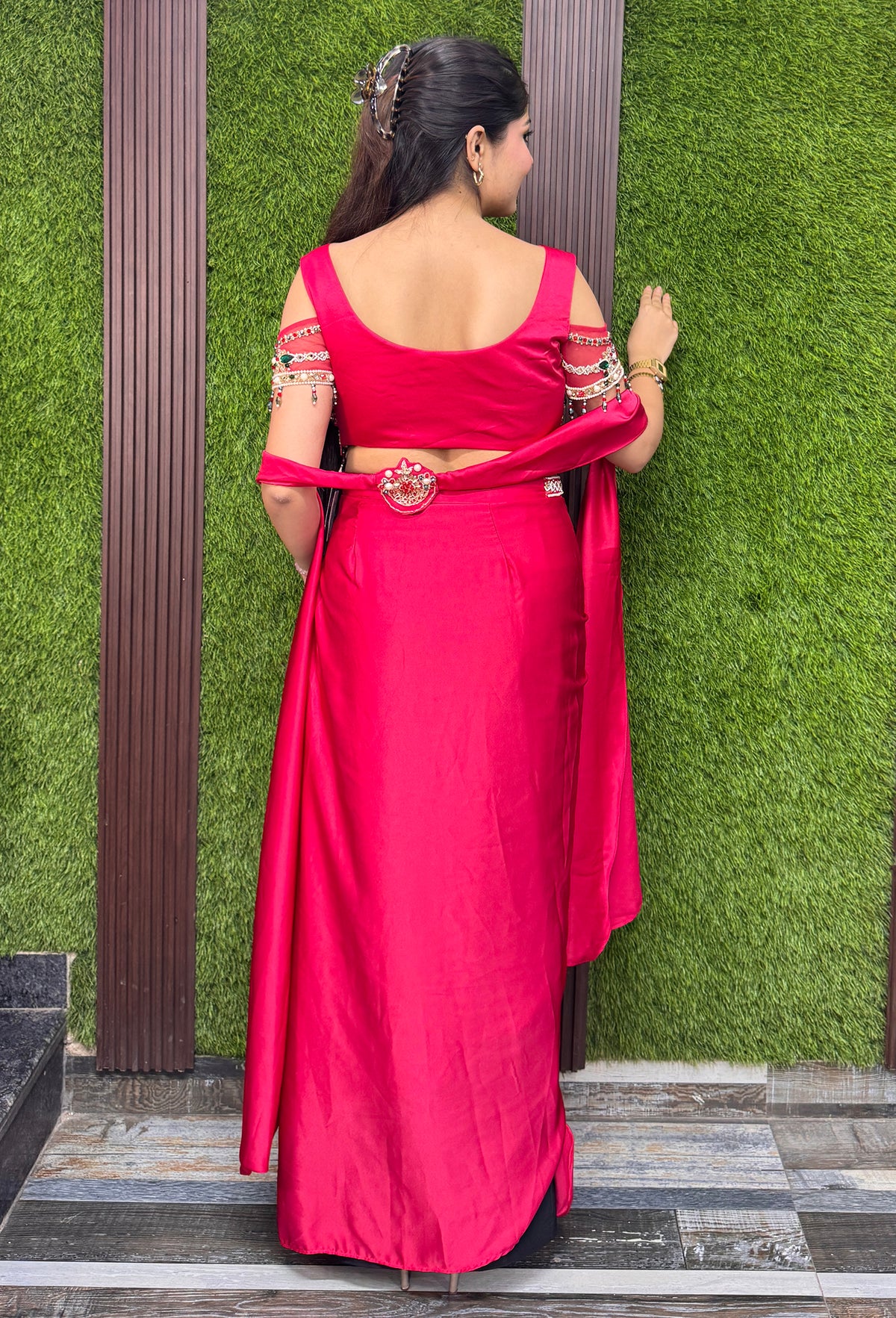 Designer Satin Tulip Style Skirt with Choker Dupatta and  Choli