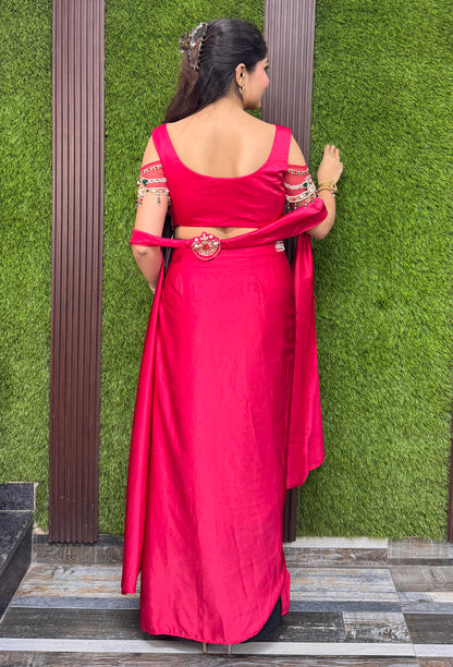 Designer Satin Tulip Style Skirt with Choker Dupatta and  Choli