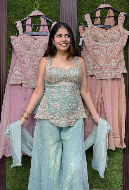 Cord Set-Style Sharara Suit with Spaghetti Neckline and Simple Dupatta