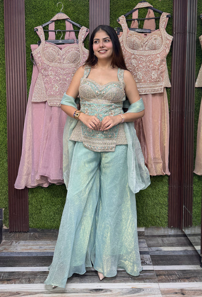 Cord Set-Style Sharara Suit with Spaghetti Neckline and Simple Dupatta