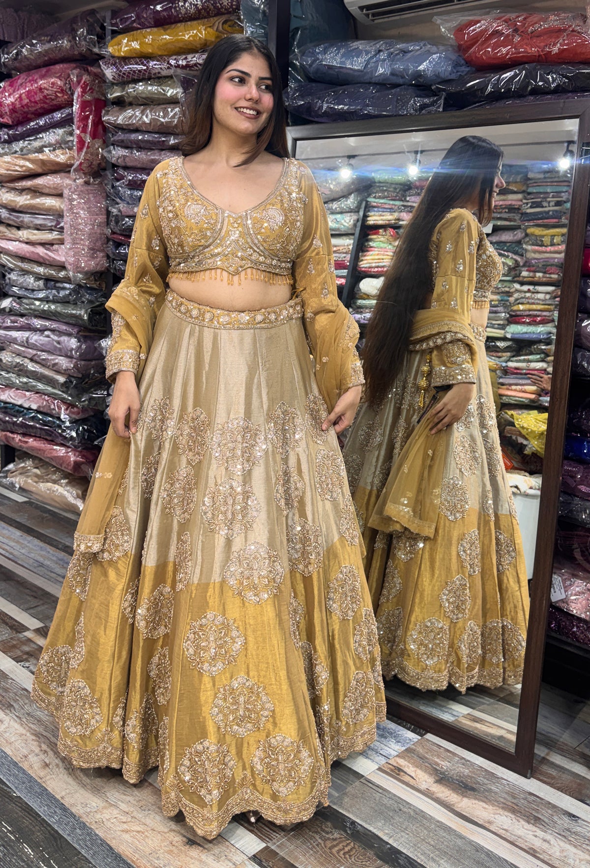 Dual Tone Lehenga Choli with Dupatta and Full Sleeves