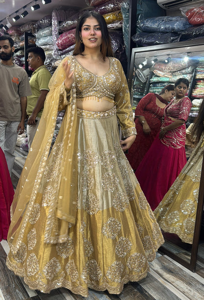 Dual Tone Lehenga Choli with Dupatta and Full Sleeves
