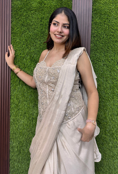 Cord-Set Spaghetti Blouse with Ready to Wear Drape Saree