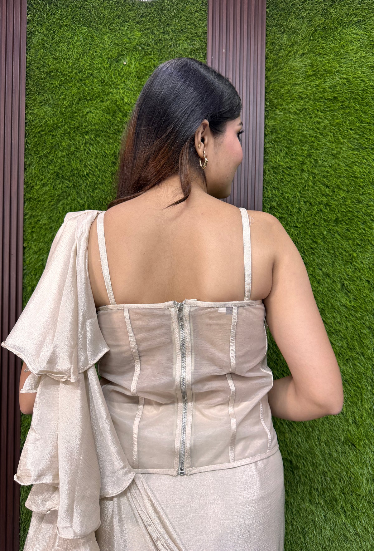 Cord-Set Spaghetti Blouse with Ready to Wear Drape Saree