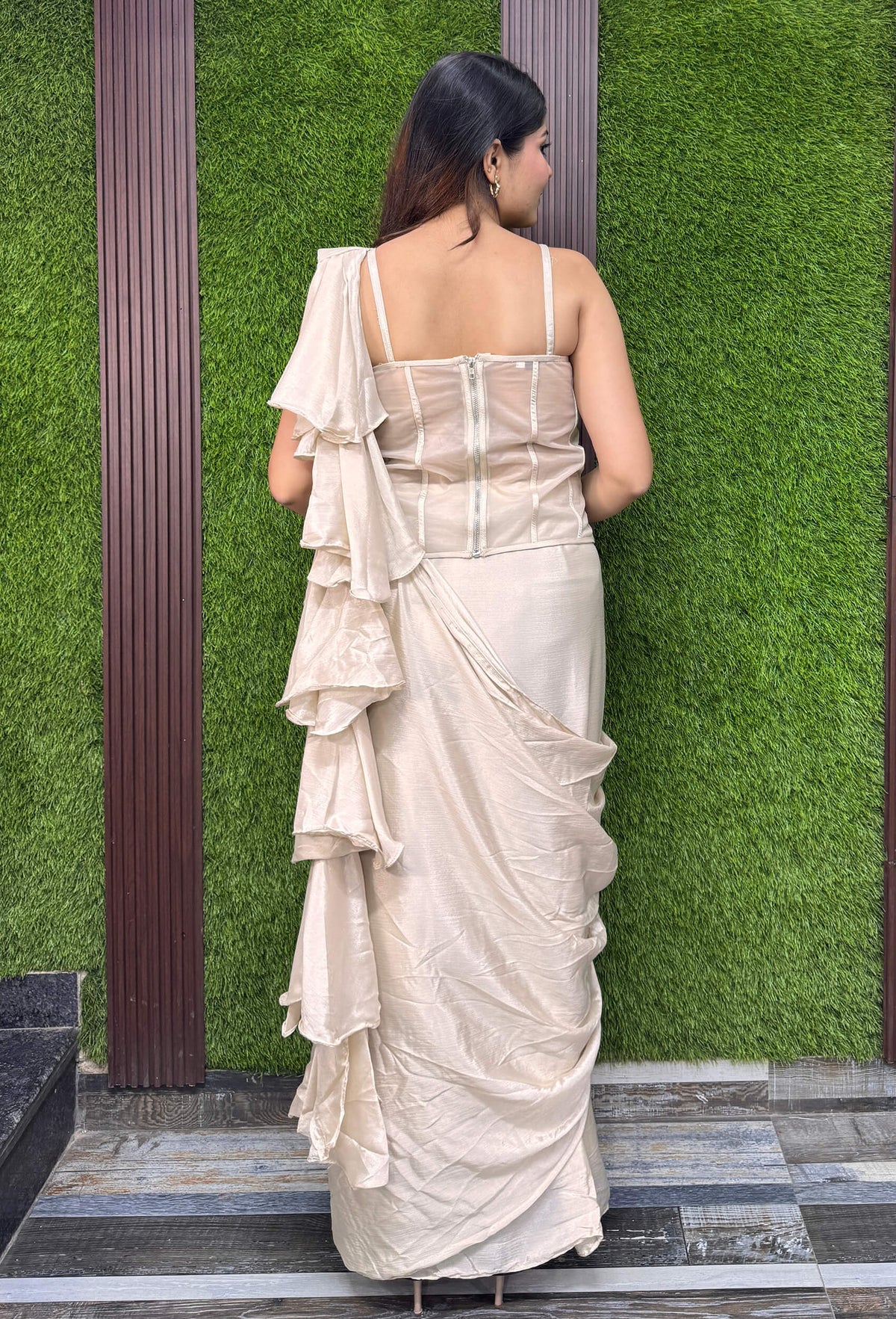 Cord-Set Spaghetti Blouse with Ready to Wear Drape Saree