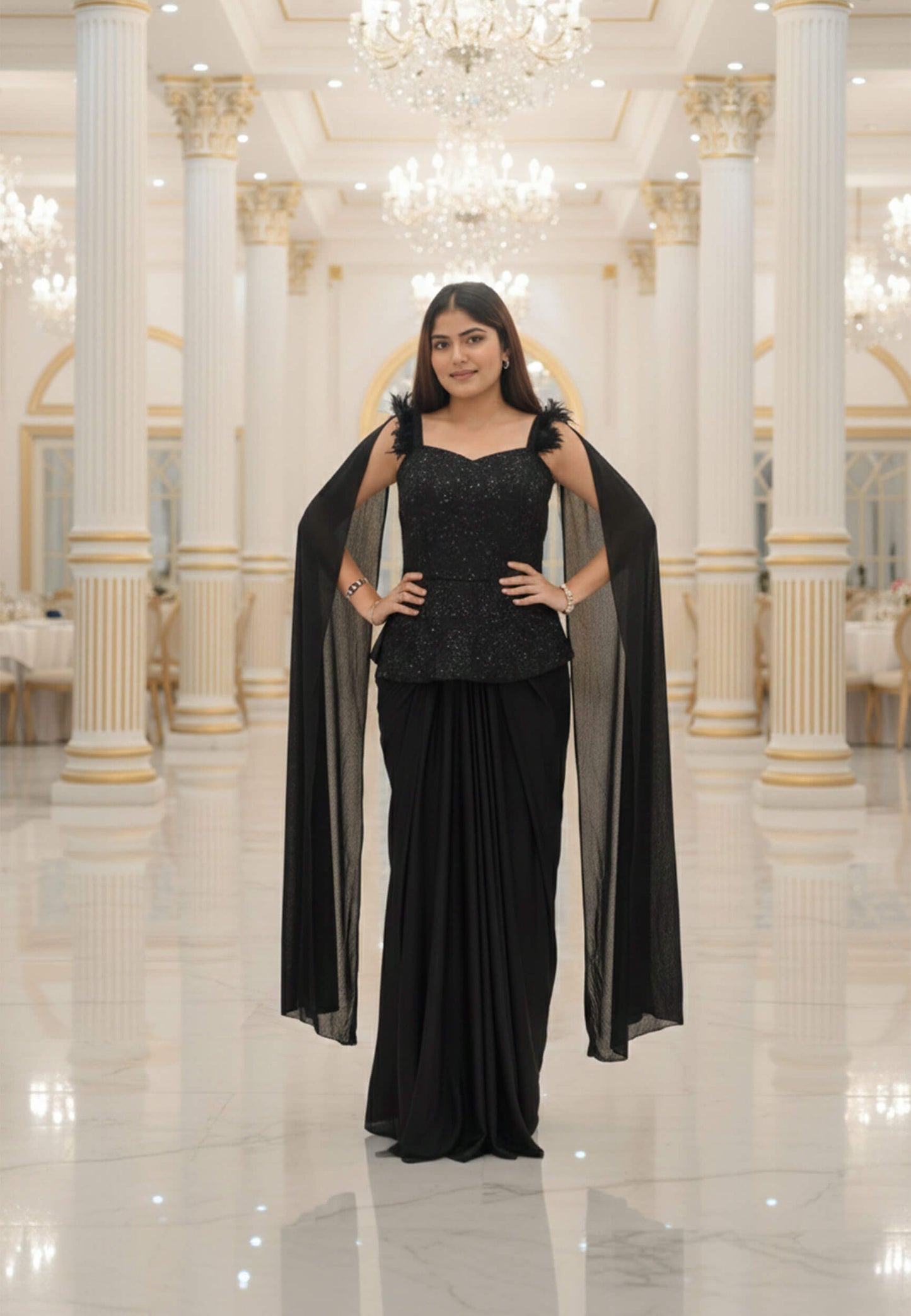 Peplum Style Indo Western Dress with Tulip Skirt - Imported Lycra Hand Work