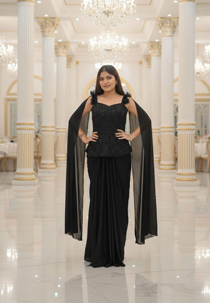 Peplum Style Indo Western Dress with Tulip Skirt - Imported Lycra Hand Work