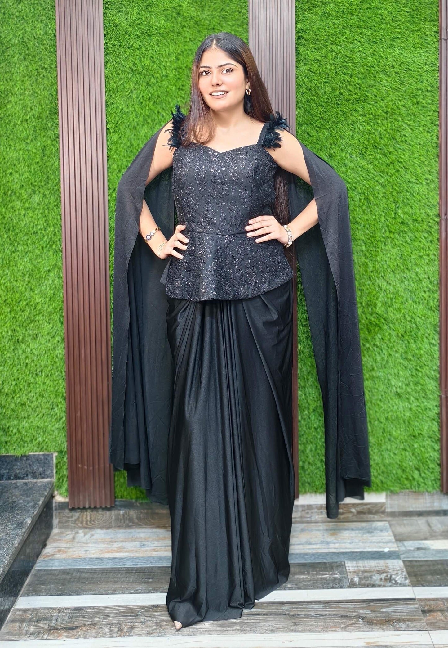 Peplum Style Indo Western Dress with Tulip Skirt - Imported Lycra Hand Work