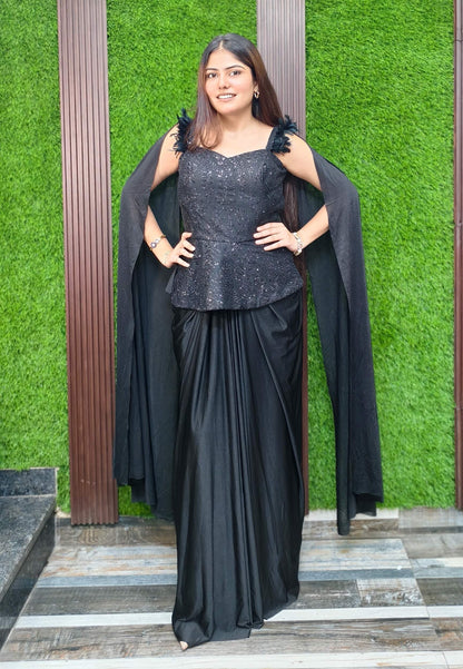 Peplum Style Indo Western Dress with Tulip Skirt - Imported Lycra Hand Work