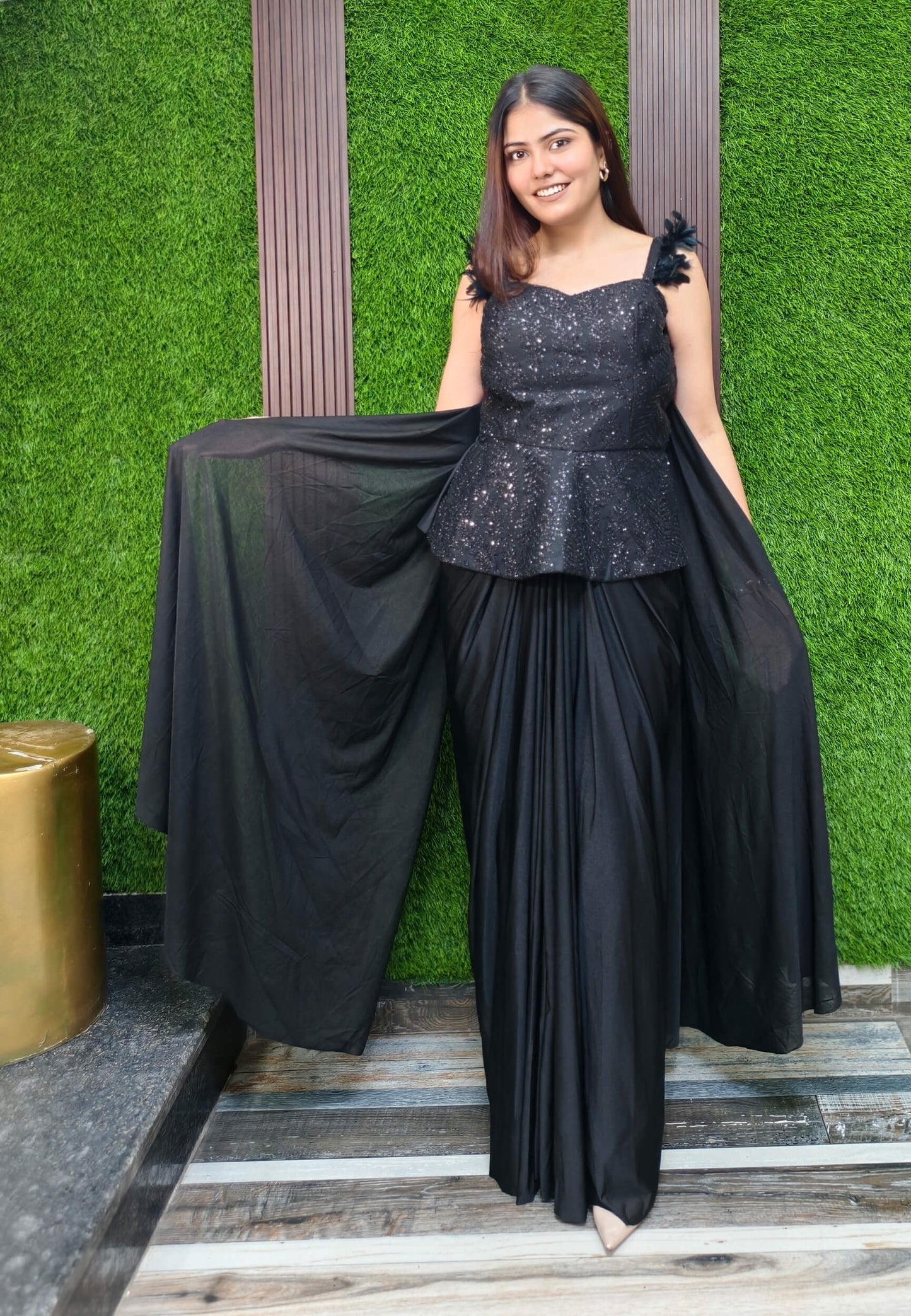 Peplum Style Indo Western Dress with Tulip Skirt - Imported Lycra Hand Work