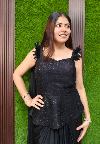 Peplum Style Indo Western Dress with Tulip Skirt - Imported Lycra Hand Work