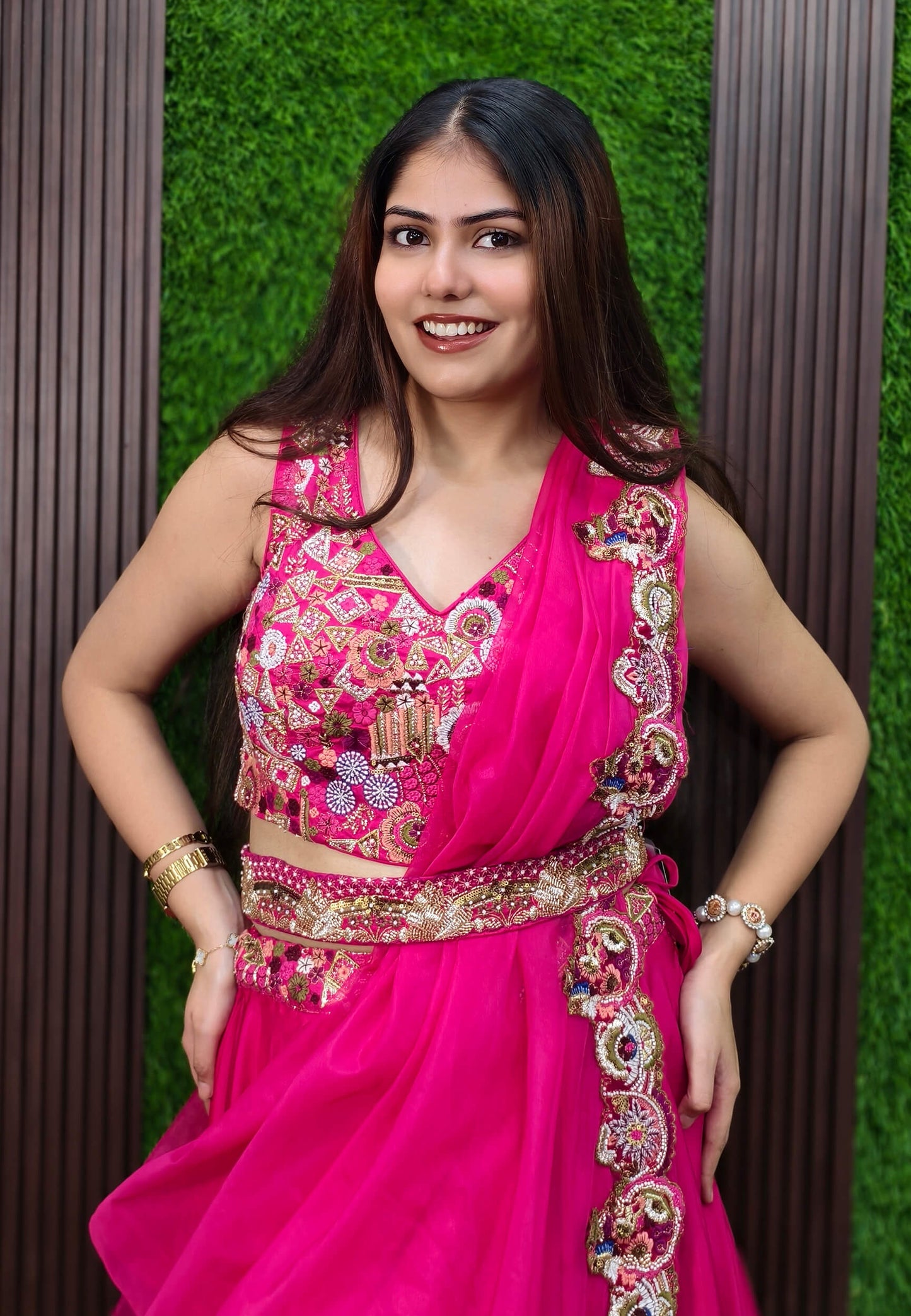 Multi Embroidered Indo Western Dress with Belt and Designer Cape - Georgette