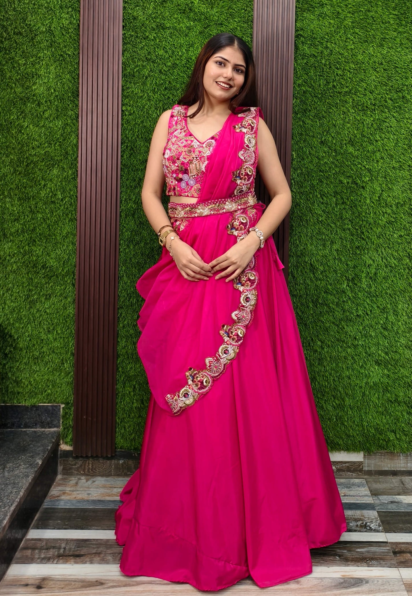 Multi Embroidered Indo Western Dress with Belt and Designer Cape - Georgette