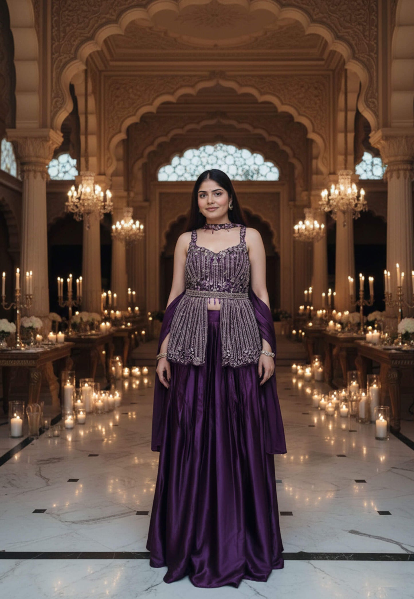Peplum Style Embellished Indo Western Dress with Skirt and Choker Dupatta