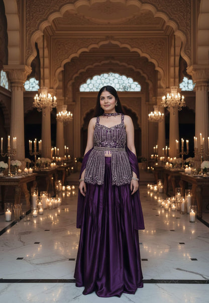 Peplum Style Embellished Indo Western Dress with Skirt and Choker Dupatta