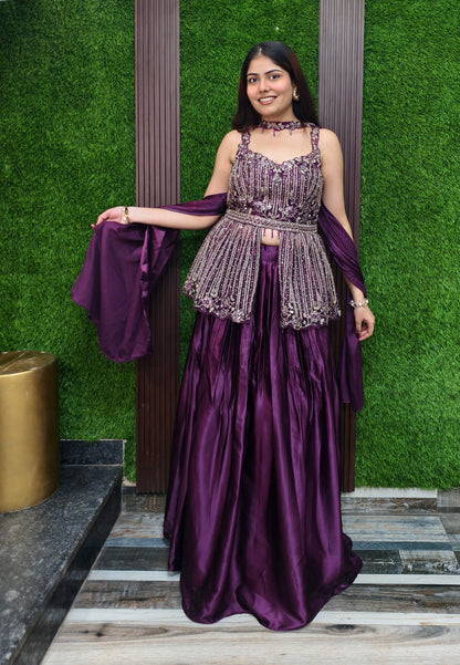 Peplum Style Embellished Indo Western Dress with Skirt and Choker Dupatta