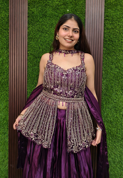 Peplum Style Embellished Indo Western Dress with Skirt and Choker Dupatta