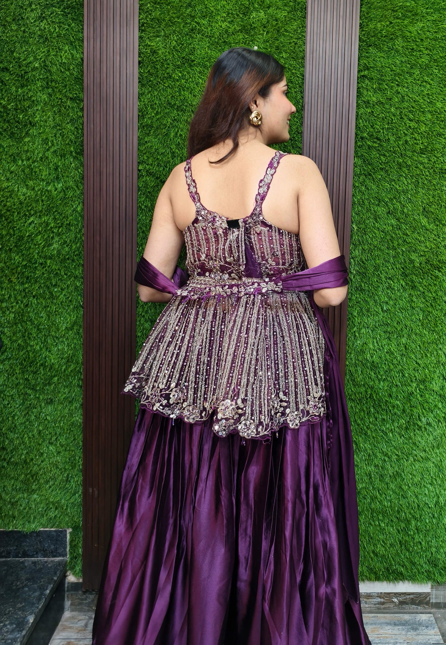 Peplum Style Embellished Indo Western Dress with Skirt and Choker Dupatta