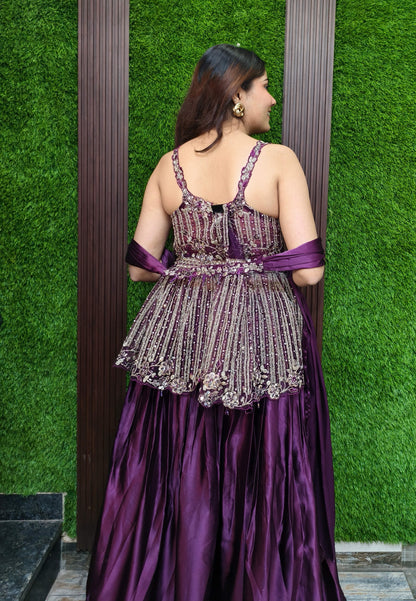 Peplum Style Embellished Indo Western Dress with Skirt and Choker Dupatta