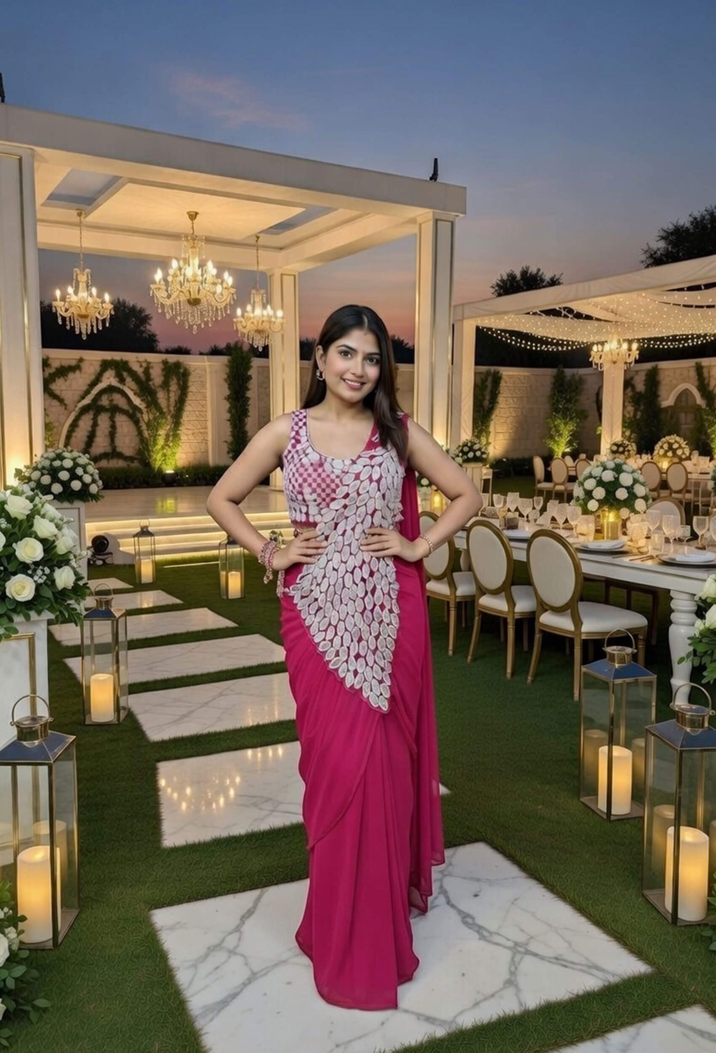 Peacock Design Embroidery Ready-To-Wear Embellished Drape Saree in Georgette