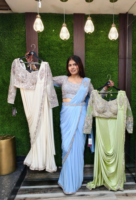 Ready-to-Wear Drape Lycra Saree with Multi Embroidered Full Sleeve Blouse