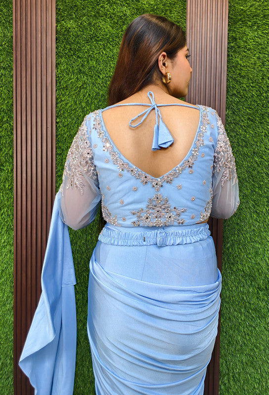 Ready-to-Wear Drape Lycra Saree with Multi Embroidered Full Sleeve Blouse