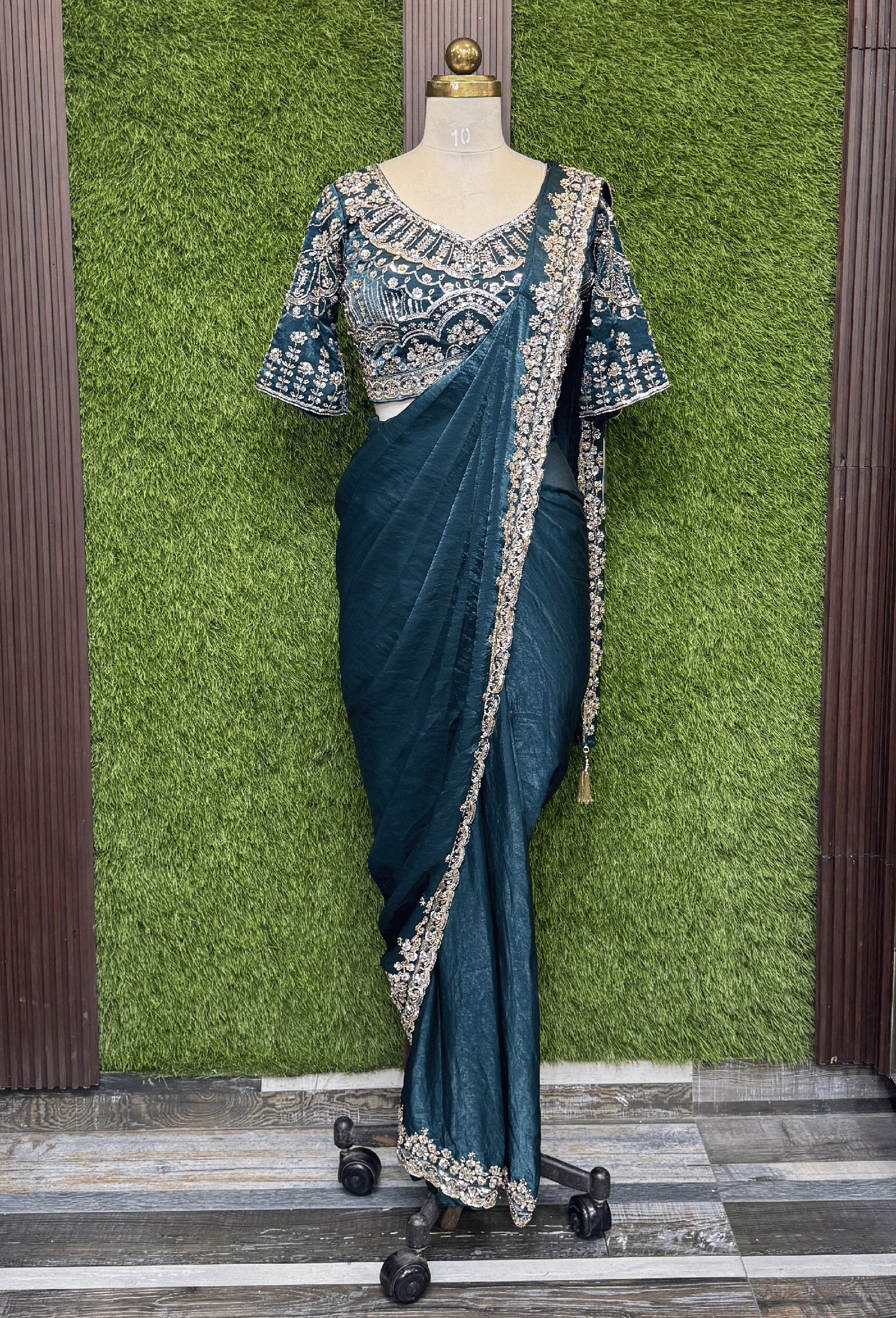 Readymade Organza Silk Drape Saree with Hand Embellishment Work