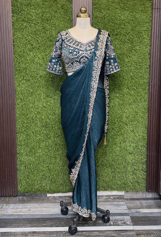 Readymade Organza Silk Drape Saree with Hand Embellishment Work