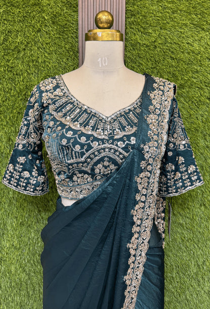 Readymade Organza Silk Drape Saree with Hand Embellishment Work