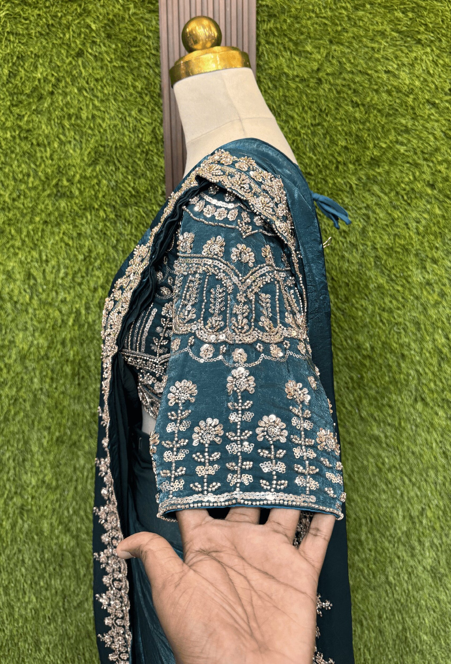 Readymade Organza Silk Drape Saree with Hand Embellishment Work