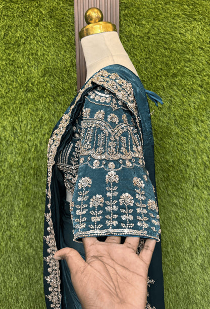 Readymade Organza Silk Drape Saree with Hand Embellishment Work