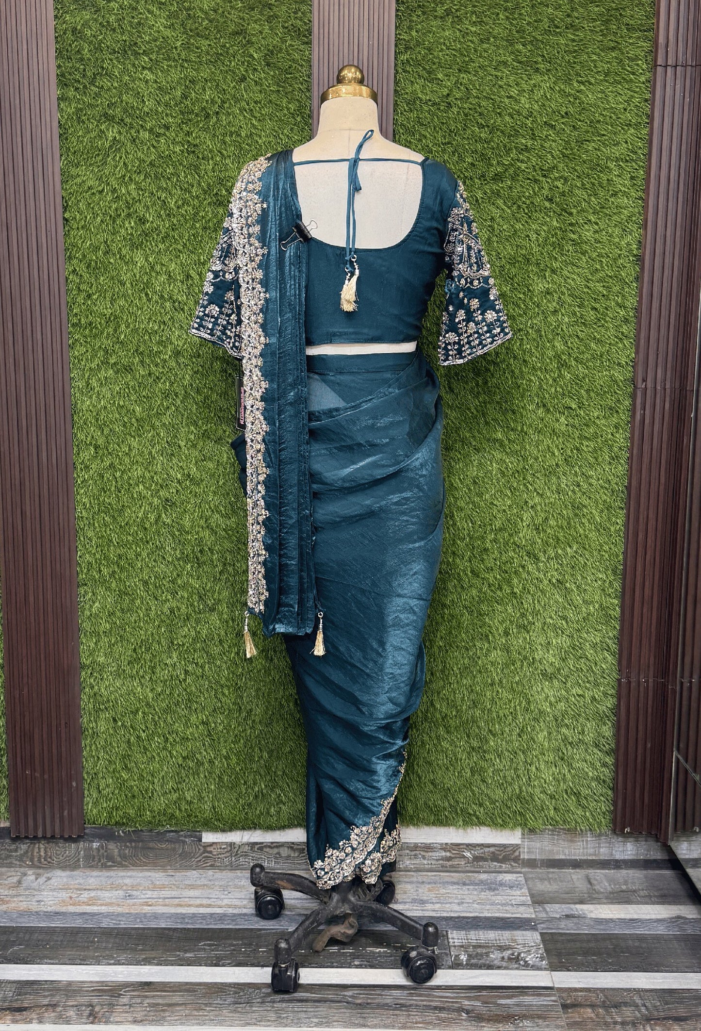 Readymade Organza Silk Drape Saree with Hand Embellishment Work