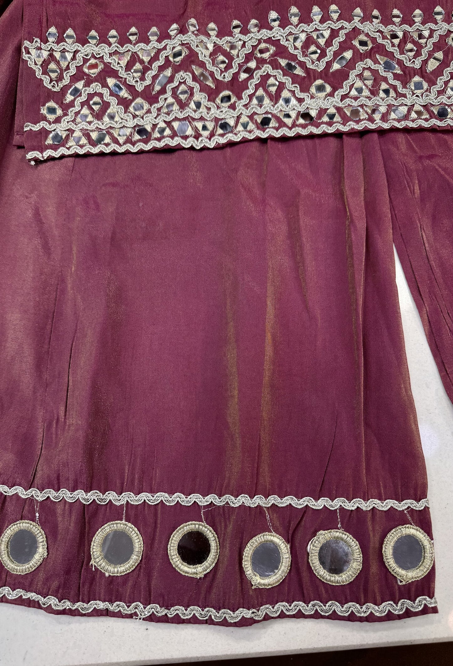 Tissue Silk Party Wear Mirror Work Palazzo Suit with Embroidered Bottom & Dupatta