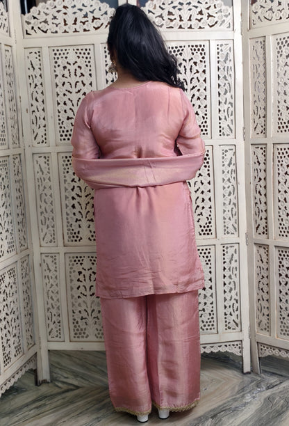 Partywear Mirror Work Palazzo Suit with Shimmer Tissue Silk Dupatta