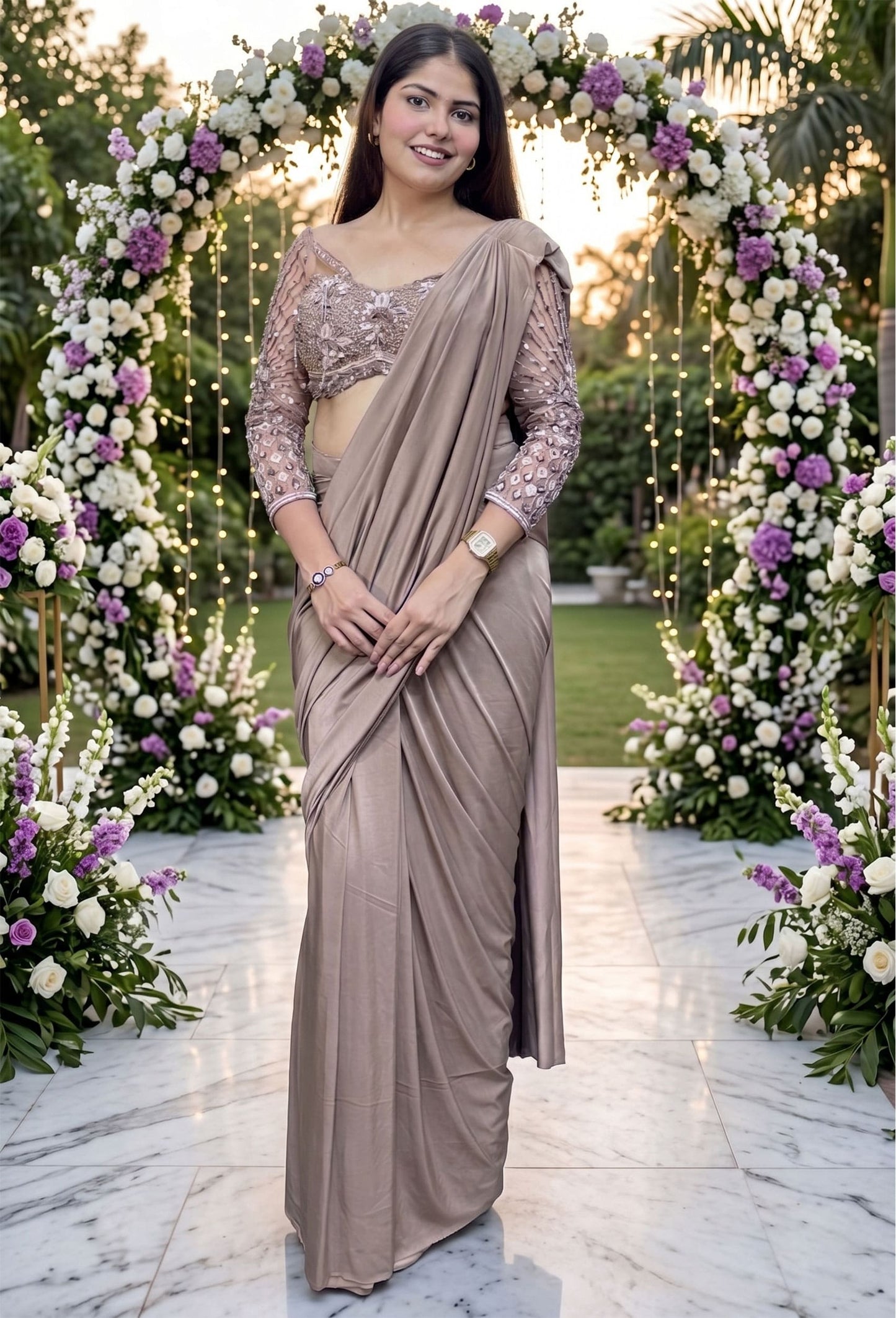 Pure Girlish Design Ready To Wear Drape Saree with Embellished Blouse