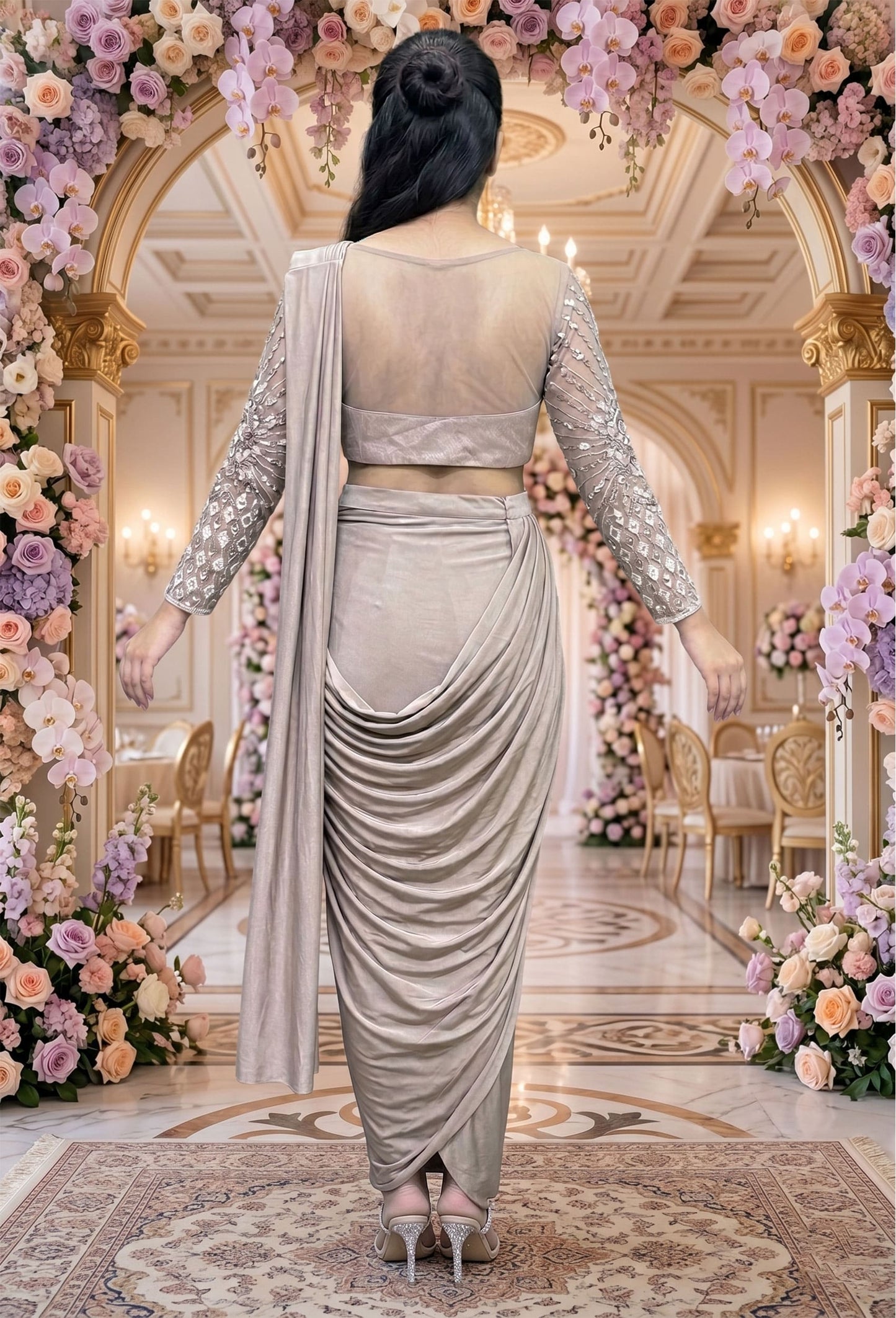 Pure Girlish Design Ready To Wear Drape Saree with Embellished Blouse