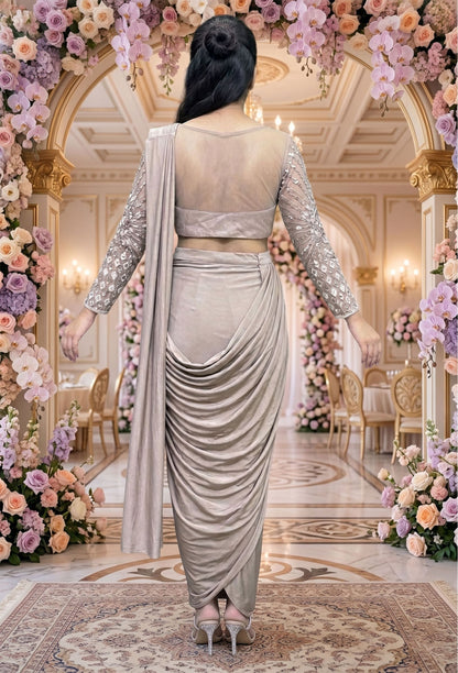 Pure Girlish Design Ready To Wear Drape Saree with Embellished Blouse