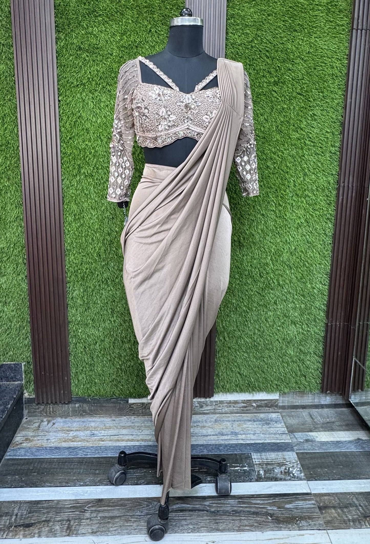 Pure Girlish Design Ready To Wear Drape Saree with Embellished Blouse